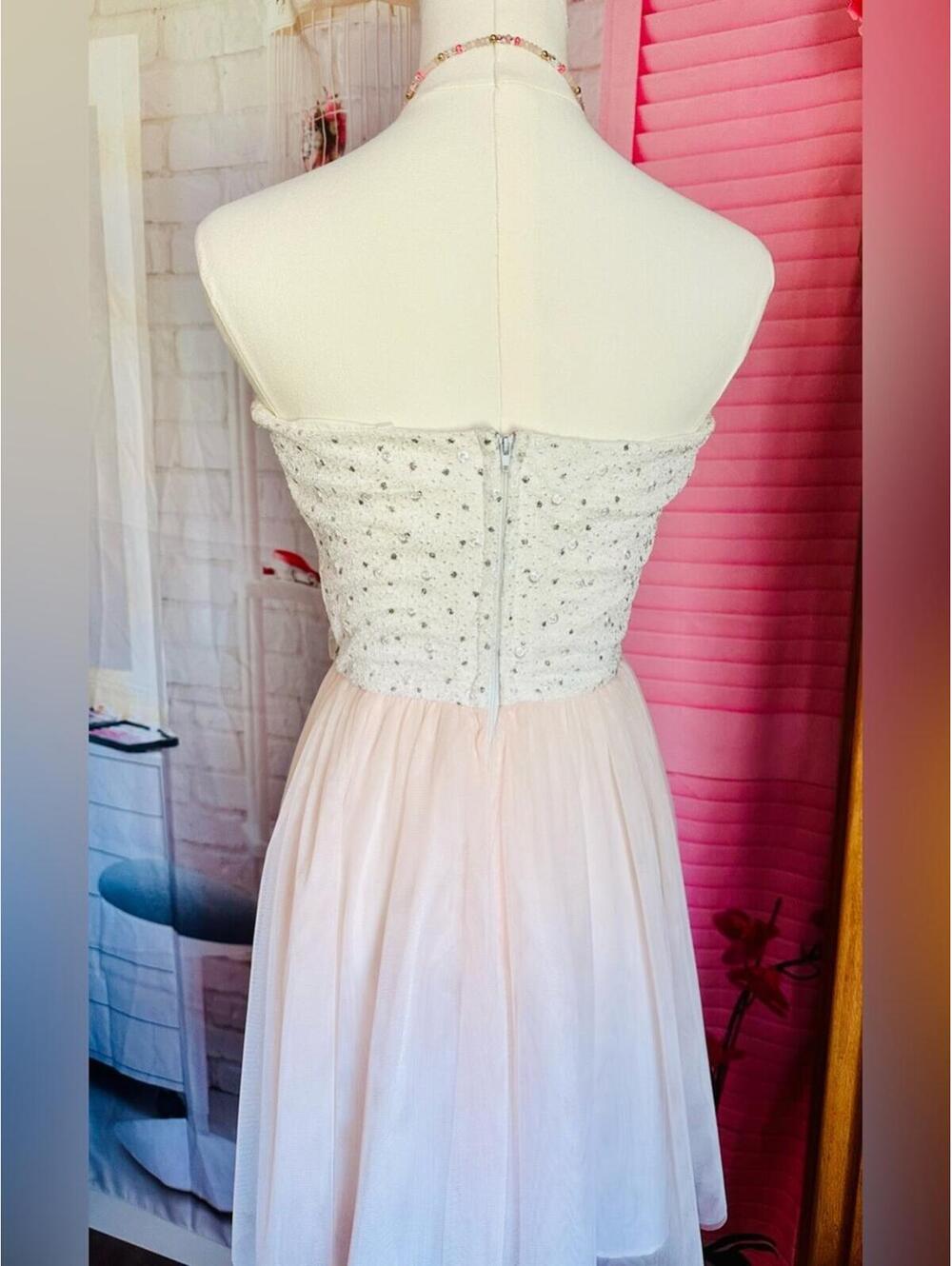 Masquerade Ivory and Pale Pink Beaded Party Dress - Picture 6 of 9
